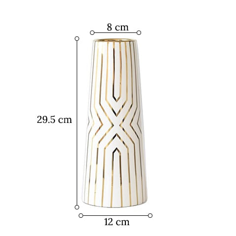 Vase moderne blanc motifs dorés modèle B dimensions