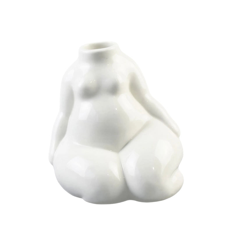 Vase Moderne Blanc Silhouette Féminine présentation du modèle B sans fleurs sur fond blanc.