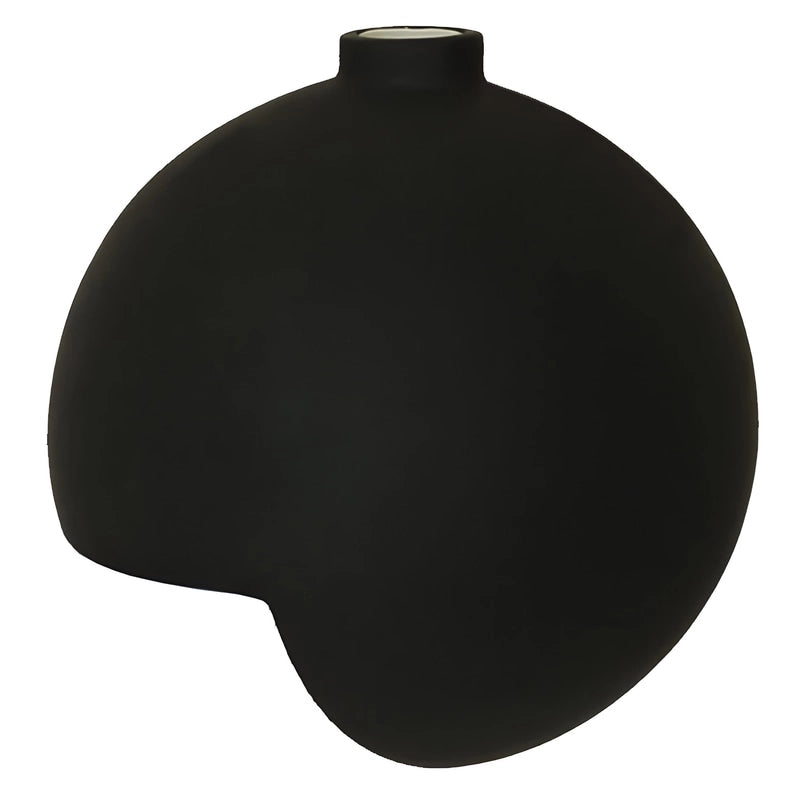 Vase Moderne Sphérique à Angle Droit Noir 13cm en Céramique.