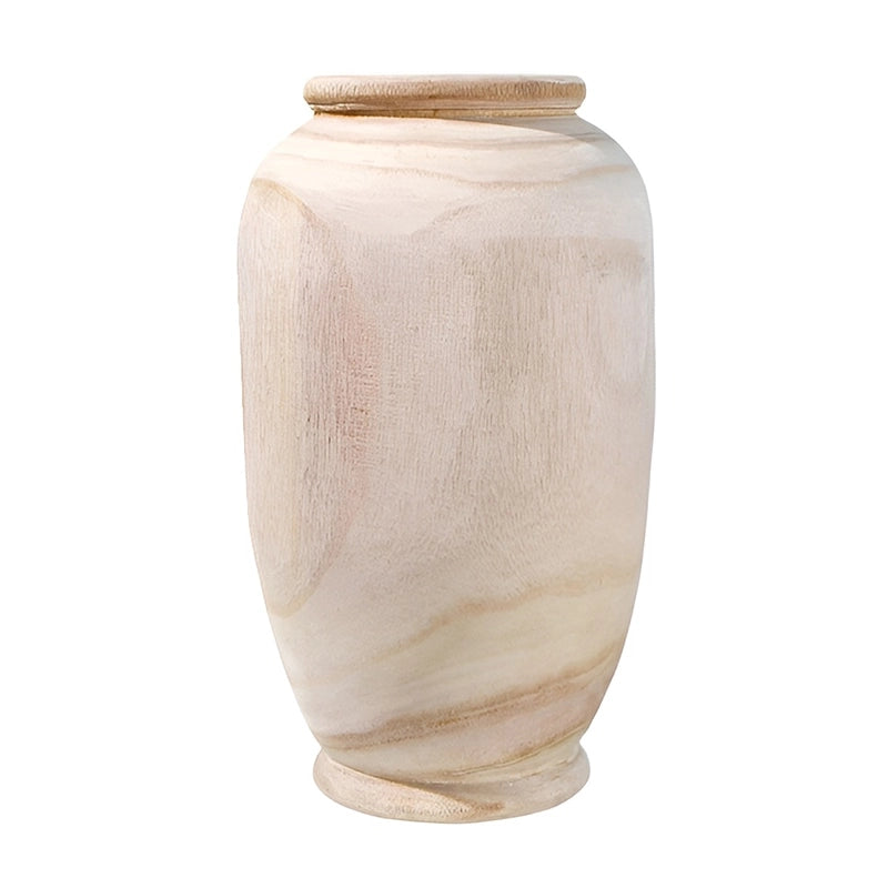 Vase Ovale Artisanal Rustique en Bois, présentation du modèle L sans fleurs sur fond blanc.