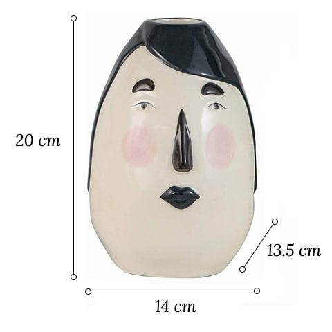 Vase ovale blanc visage original en céramique dimensions sur fond blanc