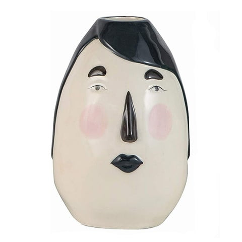 Vase ovale blanc visage original en céramique