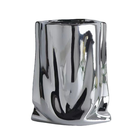 Vase plissé élégant or ou argent en céramique modèle Argenté