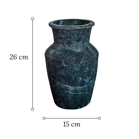 Vase poterie artisanale rétro céramique dimensions sur fond blanc