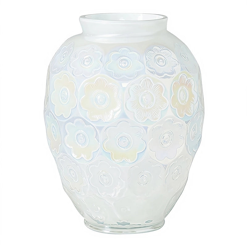 Vase Raffiné, Motifs Floraux, Reflets Nacrés, présentation sans fleurs sur fond blanc.
