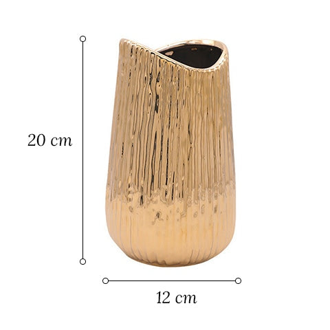 Vase raffiné rayé doré en Céramique dimensions du modèle Petit sur fond blanc