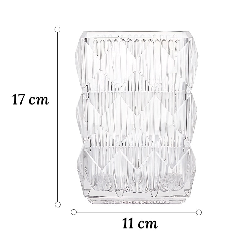 Vase Rectangulaire Rayé à Facettes, dimensions 17 cm sans fleurs sur fond blanc.