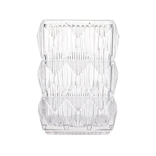 Vase Rectangulaire Rayé à Facettes, présentation sans fleurs sur fond blanc.
