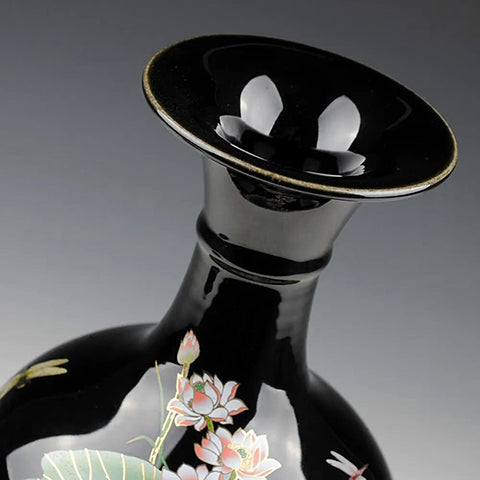 Vase rétro motif fleurs de Lotus détails du col