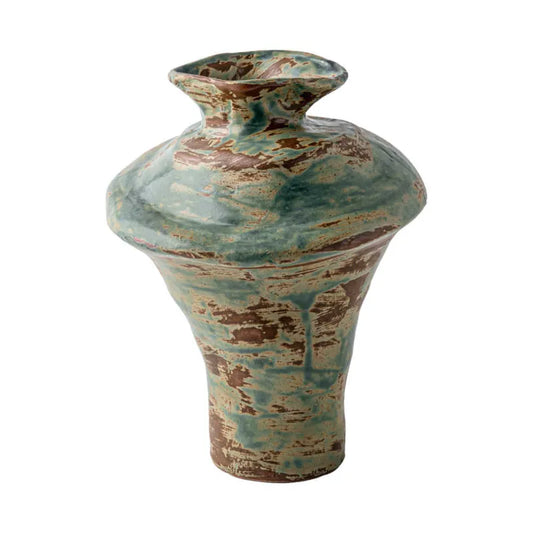 Vase Rétro Wabi Sabi Nuancé Vert et Marron sur fond blanc.