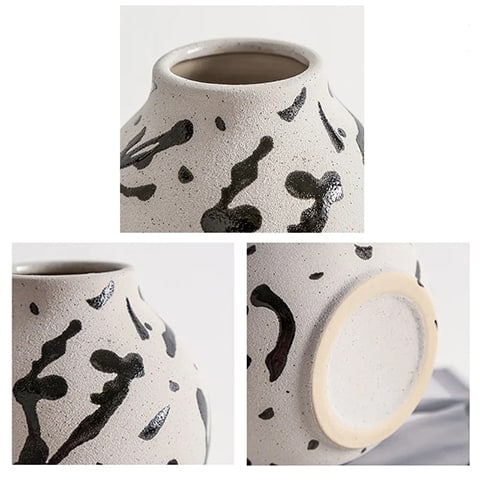 Vase rond blanc motifs décoratifs en céramique détails