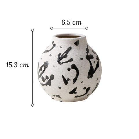 Vase rond blanc motifs décoratifs en céramique dimensions modèles Encre sur fond blanc