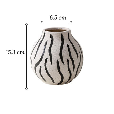 Vase rond blanc motifs décoratifs en céramique dimensions modèles Zèbre sur fond blanc