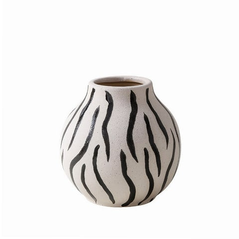 Vase rond blanc motifs décoratifs en céramique modèles Zèbre sur fond blanc