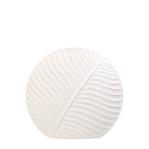 Vase rond motif feuille en céramique modèle blanc