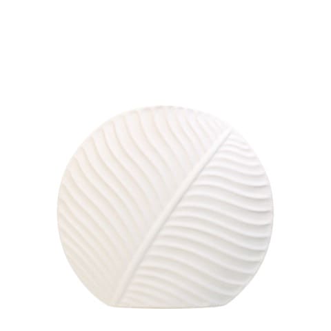 Vase rond motif feuille en céramique modèle blanc.
