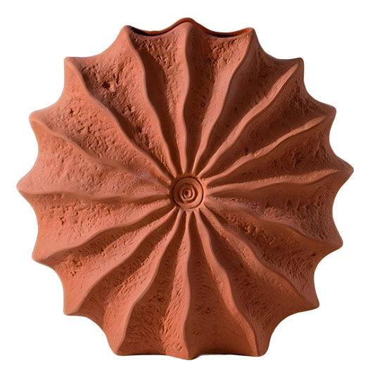 Vase Rond Rouge Forme Coquille Hérisson de Mer présentation du modèle Grand sans fleurs sur fond blanc.