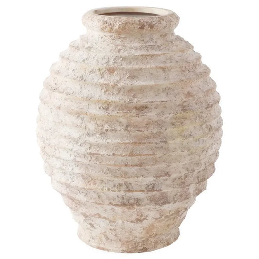 Vase Rustique Beige Cerclages Horizontaux modèle L sur fond blanc sans fleurs.