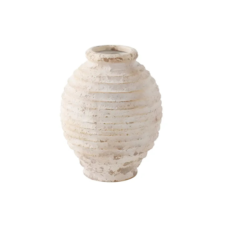 Vase Rustique Beige Cerclages Horizontaux modèle S sur fond blanc sans fleurs.
