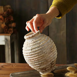 Vase Rustique Beige Cerclages Horizontaux - Vignette | Vase Cute