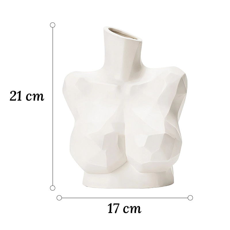 Vase Sculptural Blanc Buste Féminin, dimensions du modèle grand 21 cm sur fond blanc.