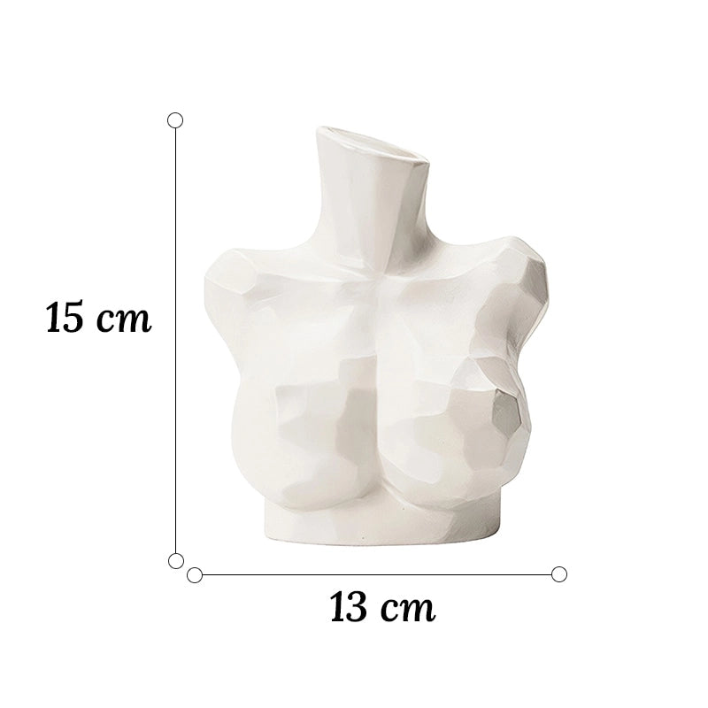 Vase Sculptural Blanc Buste Féminin, dimensions du modèle petit 15 cm sur fond blanc.