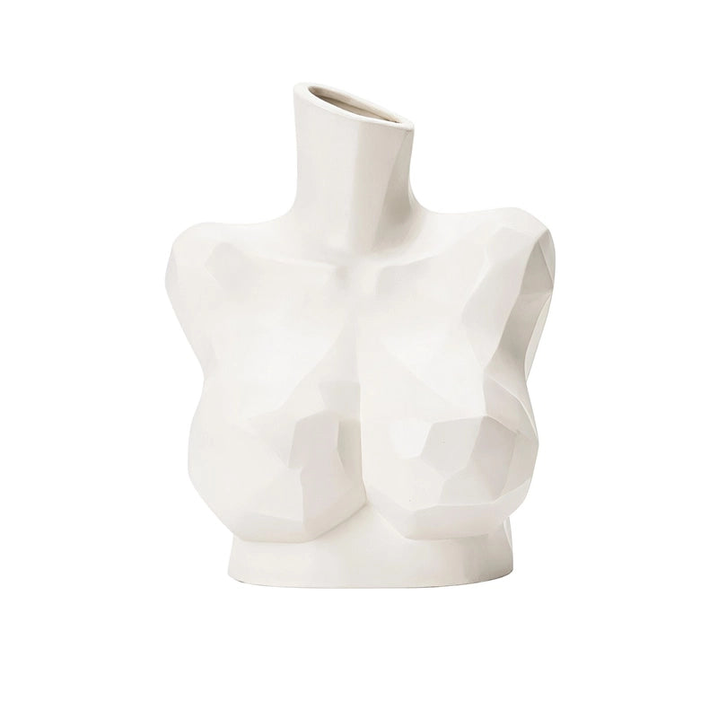 Vase Sculptural Blanc Buste Féminin présentation du modèle grand sans fleurs sur fond blanc.