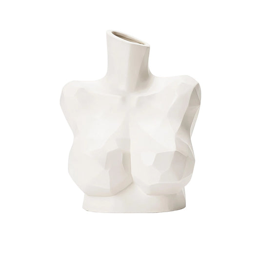 Vase Sculptural Blanc Buste Féminin présentation du modèle grand sans fleurs sur fond blanc.