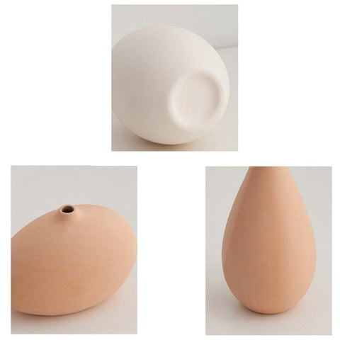 Vase simple blanc ou orange rosé en céramique présentation des détails de tous les modèles