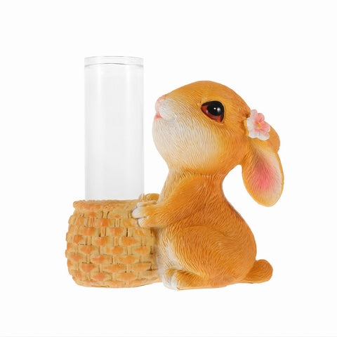 Vase soliflore lapin joyeux en verre et résine sur fond blanc