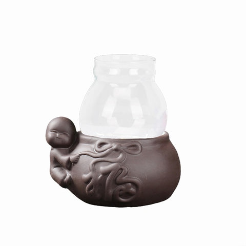 Vase soliflore mini pot thème pastoral, Verre et Céramique, Style A modèle bébé, sur fond blanc sans plante.
