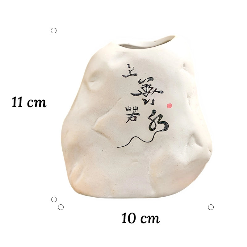 Vase Soliflore Mini-Rocher Zen présentation, dimensions de tous les modèles 11 cm sur fond blanc.