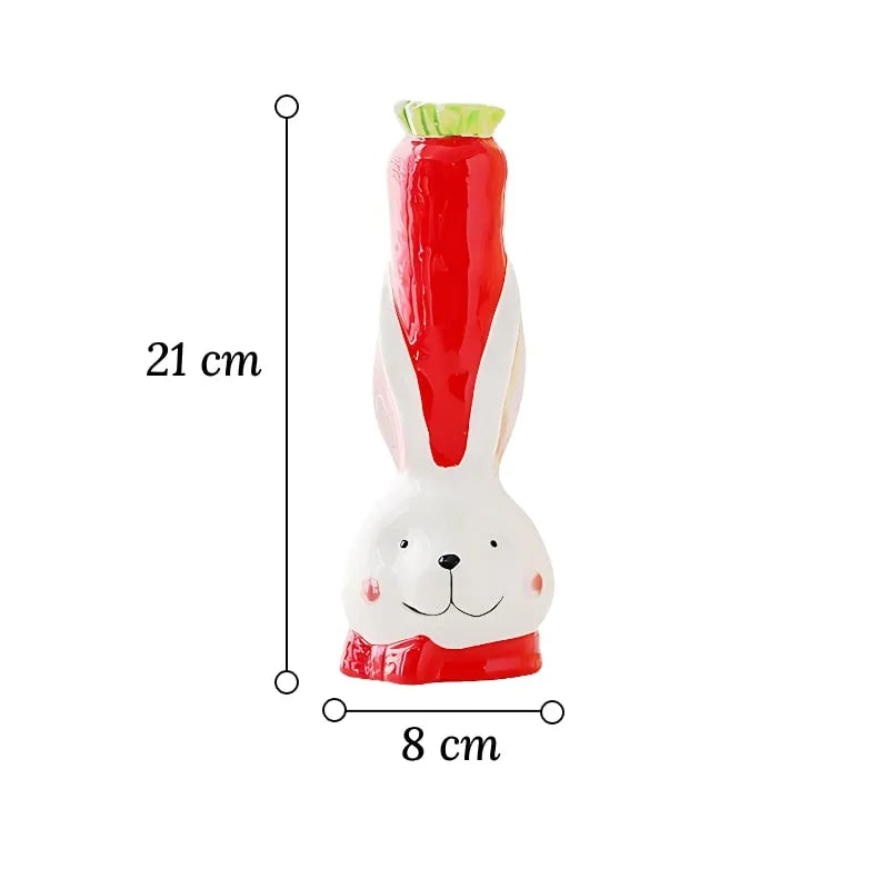 Vase Soliflore Tête de Lapin et Carotte dimensions 21 cm sur fond blanc.