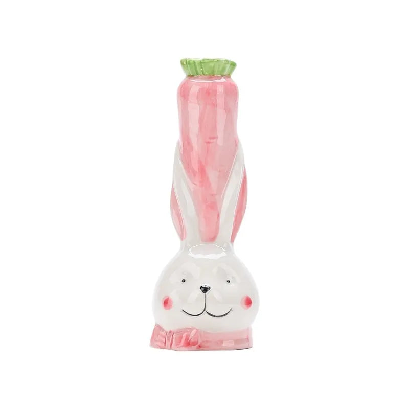Vase Soliflore Tête de Lapin et Carotte, présentation du modèle rose sur  fond blanc sans fleurs.