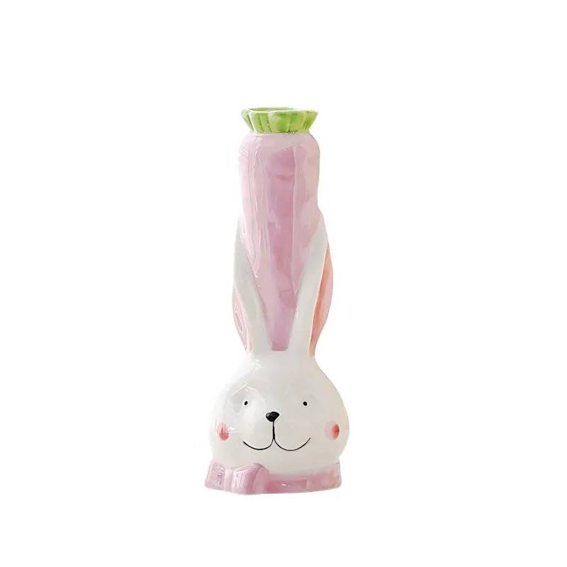 Vase Soliflore Tête de Lapin et Carotte, présentation du modèle violet sur  fond blanc sans fleurs.