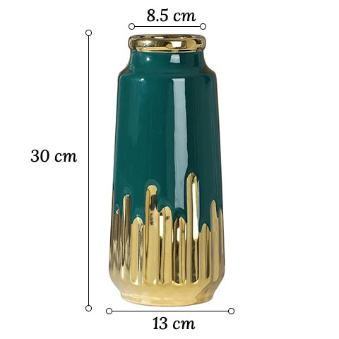 Vase somptueux motif stalagmites dorées en céramique dimensions du modèle L vert