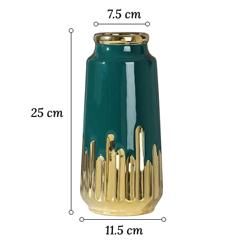 Vase somptueux motif stalagmites dorées en céramique dimensions du modèle M vert