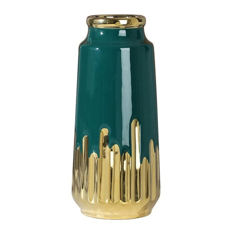 Vase somptueux motif stalagmites dorées en céramique modèle L vert