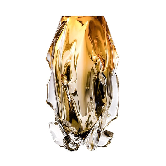 Vase Sophistiqué Ambre au Design Sculptural présentation du modèle Grand sans fleurs sur fond blanc.