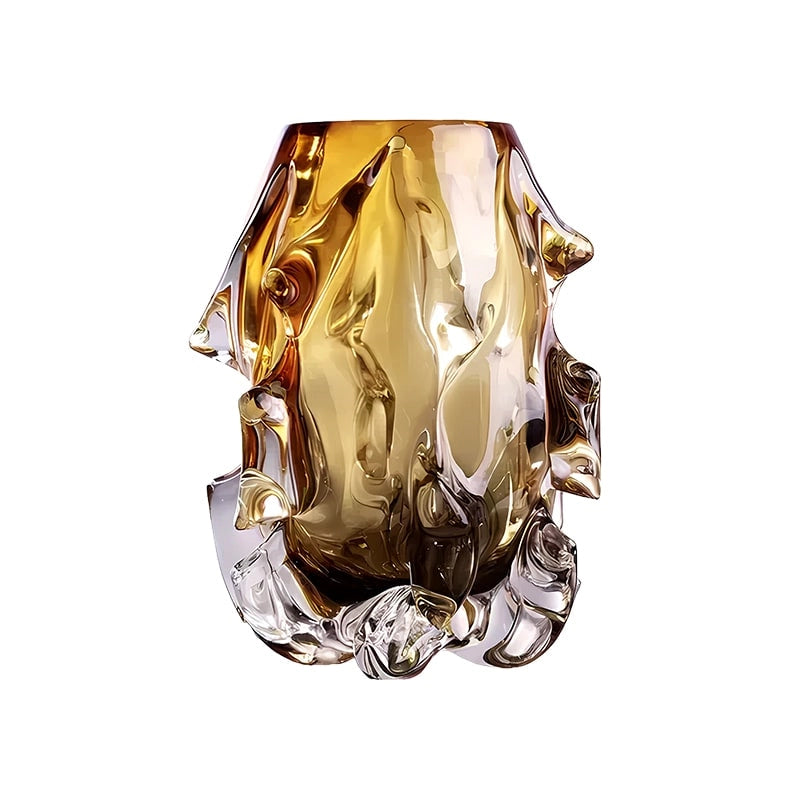 Vase Sophistiqué Ambre au Design Sculptural présentation du modèle Petit sans fleurs sur fond blanc.
