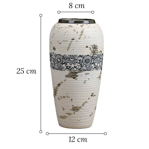 Vase tacheté décoration florale noire en céramique dimensions du modèle L sur fond blanc.