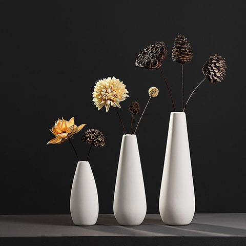 Vase tendance blanc nordique en céramique présentation tous les modèles avec fleurs séchées