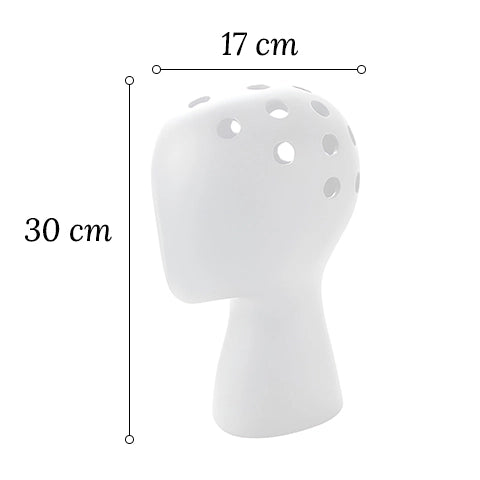 Vase Tête Abstraite Ornement Floral en Céramique Dimensions sur fond blanc