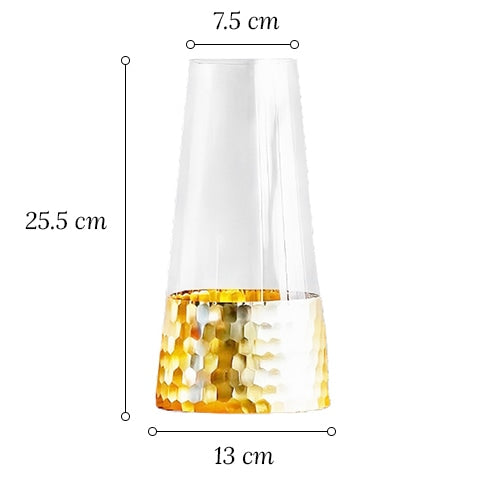 Vase transparent alvéoles Nid d'abeilles en Verre présentation Style A dimensions sur fond blanc