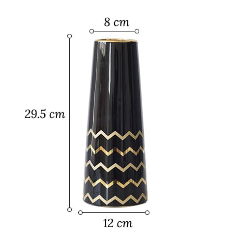 Vase trapèze noir motif doré modèle Grand avec dimensions