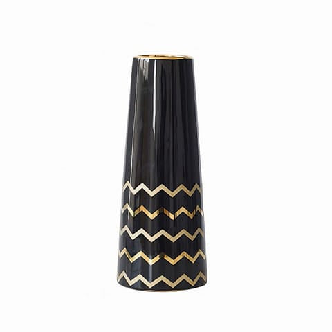 Vase trapèze noir motif doré modèle Grand sur fond blanc