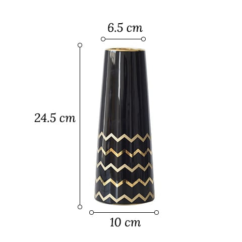 Vase trapèze noir motif doré modèle Petit avec Dimensions