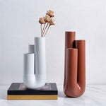 Vase Trois Tubes Blanc ou Marron   (Céramique) - Vignette | Vase Cute