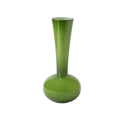Vase Vert Boule au Col Élancé, présentation du modèle Grand 36 cm sur fond blanc sans fleurs.