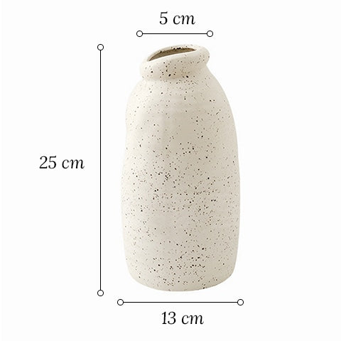 Vase vintage blanc moucheté en céramique dimensions du  modèle A sur fond blanc